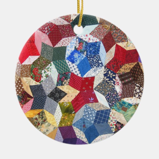 Wonky Star Quilt Ceramic Ornament (Front)