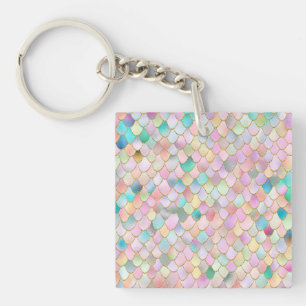 Wonky Trendy Rainbow Girl Metal Mermaid Scales Keychain