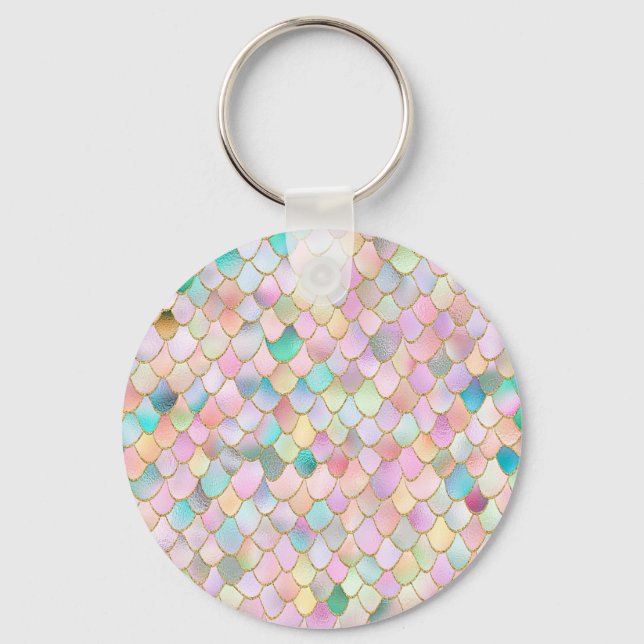 Wonky Trendy Rainbow Girl Metal Mermaid Scales Keychain (Front)
