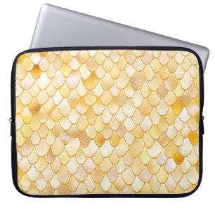 Wonky Watercolor Gold Glitter Metal Mermaid Scales Laptop Sleeve