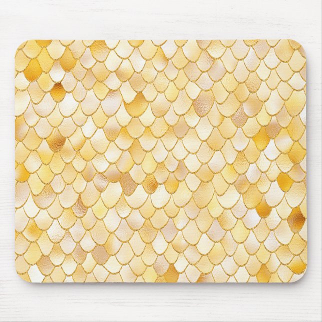 Wonky Watercolor Gold Glitter Metal Mermaid Scales Mouse Pad (Front)