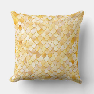 Wonky Watercolor Gold Glitter Metal Mermaid Scales Throw Pillow