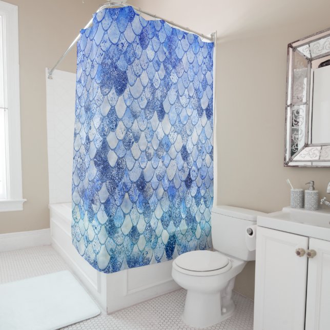 Wonky Watercolor Ocean Blue Glitter Mermaid Scales (In Situ)