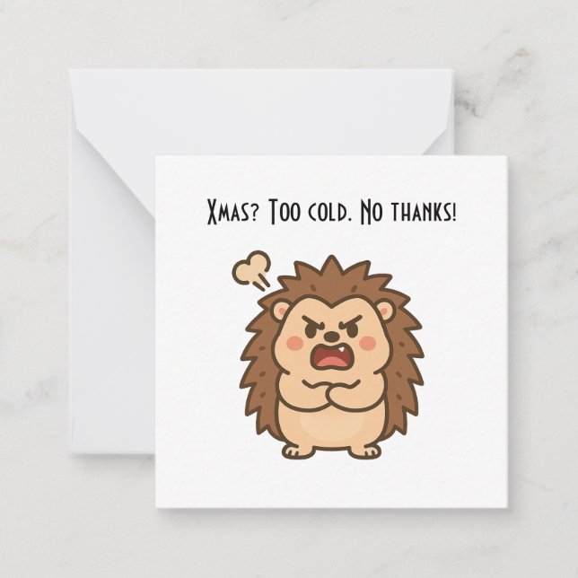 Wonky Zoo Christmas Moody Hedgehog- Flat Note Card (Front)