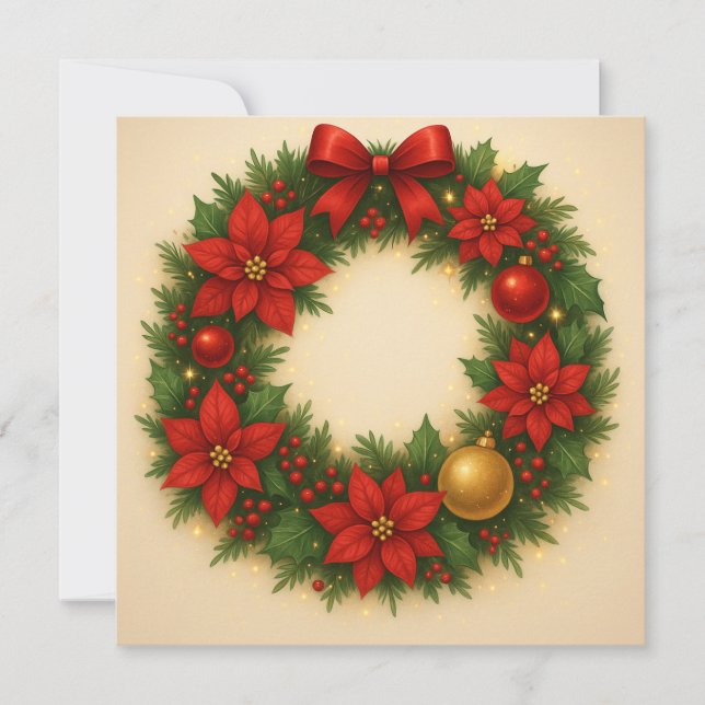 Wonky Zoo Flat Note Card – Christmas Wreath (Front)