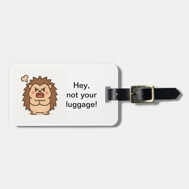 Wonky Zoo Moody Hedgehog Luggage Tag (Front Horizontal)