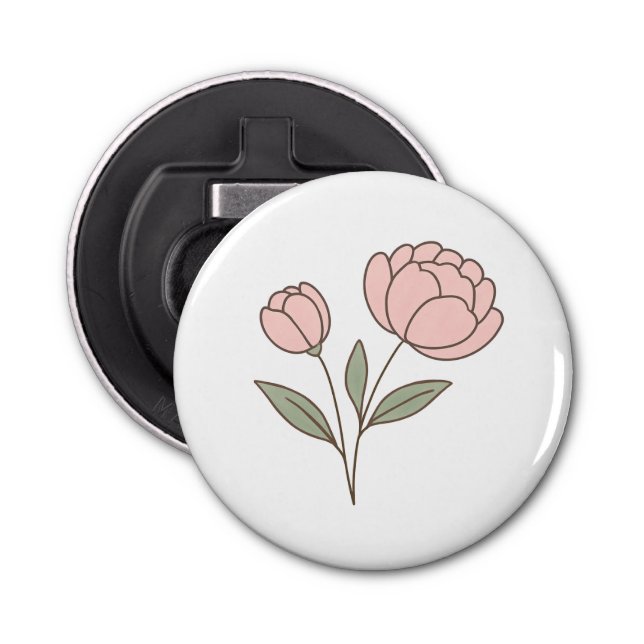 Wonky Zoo Peonies Button Bottle Opener (Front)