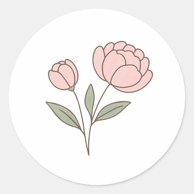 Wonky Zoo Peonies Classic Round Sticker (Front)