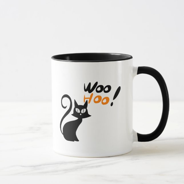 Woo Hoo! Black Cat Halloween Mug (Right)