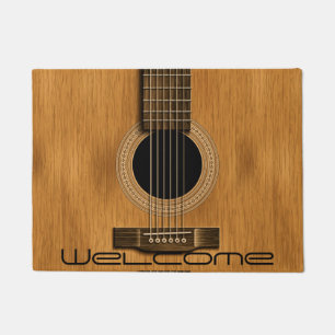 Wood Acoustic Guitar Rustic Music Welcome Doormat