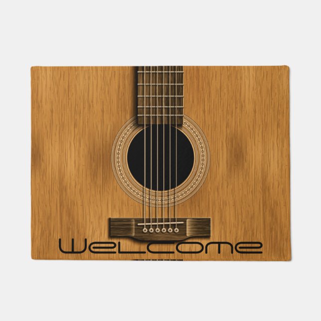 Wood Acoustic Guitar Rustic Music Welcome Doormat (Front)