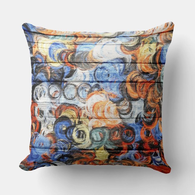 Wood Acrylic Painting Throw Pillow (Front)