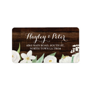 Wood Address Labels Stickers White Flowers