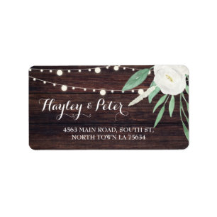 Wood Address Labels Stickers White Flowers Wedding