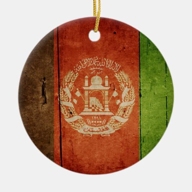 Wood Afghanistan Flag; Afghan Ceramic Ornament (Front)