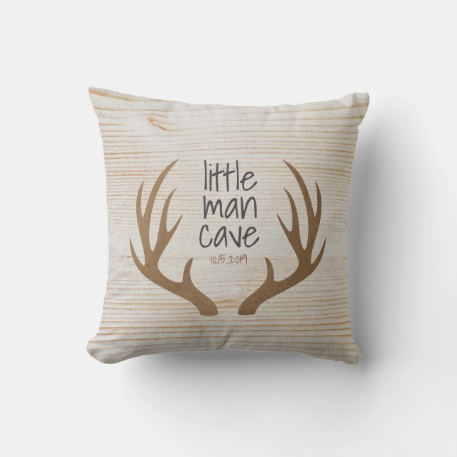 Wood and Antlers Little Man Cave Nursery Throw Pillow (Front)