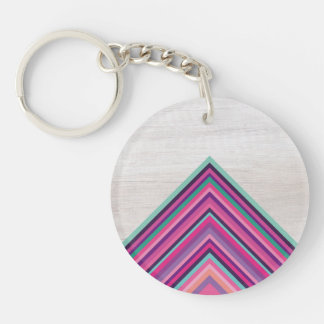 Wood and Bright Stripes, Geometric Bohemian Design Keychain