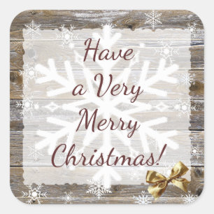 Wood and Gold  Bow Snowflakes Christmas Square Sticker