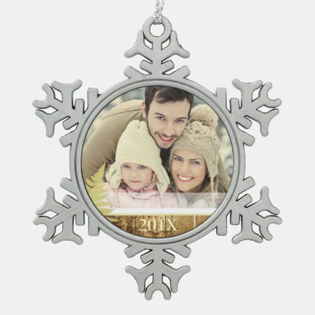 Wood and Gold Fern Custom Photo Ornament (Front)