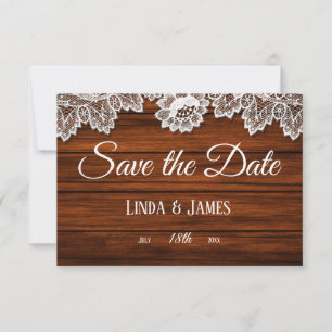 Wood and Lace Country Wedding Save the Date Card