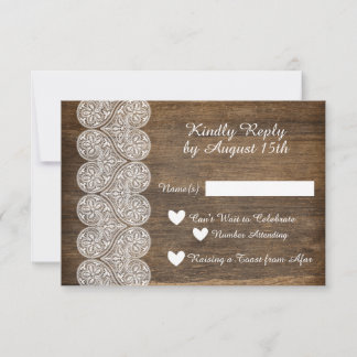Wood and Lace RSVP for a rustic wedding Invitation
