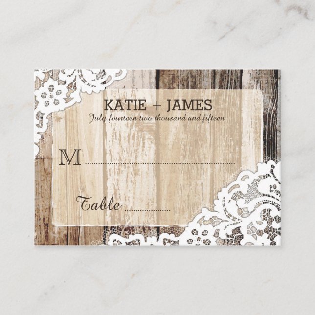 Wood and Lace Rustic Country Wedding Place Cards (Front)