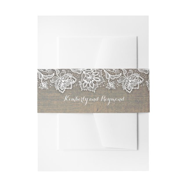 Wood and Lace Rustic Invitation Belly Band (Front Example)