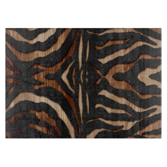 Wood and Leather Zebra Print Cutting Board (Front)