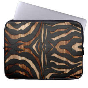 Wood and Leather Zebra Print Laptop Sleeve