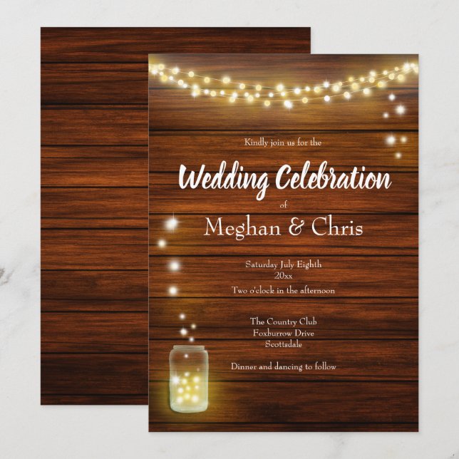 Wood and Lights Rustic Country Wedding Invitation (Front/Back)