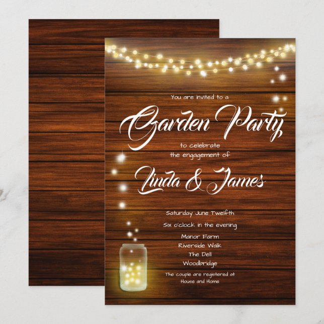Wood and Lights Rustic Engagement Invitation (Front/Back)