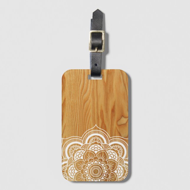 Wood and Mandala Luggage Tag (Front Vertical)