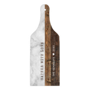 Wood And Marble Gather With Love Quote Family Name Cutting Board