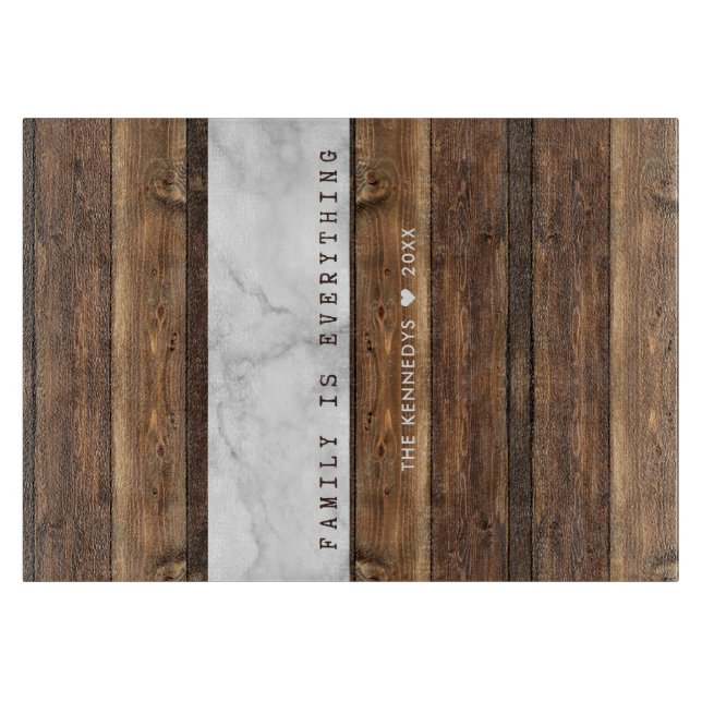 Wood And Marble Quote Family Name Personalized Cutting Board (Front)