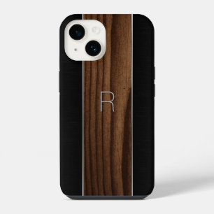Wood and Metallic Look Monogrammed iPhone 14 Case