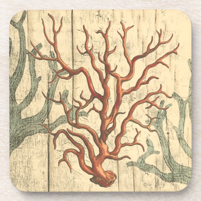 Wood and Small Coral Coaster (Front)
