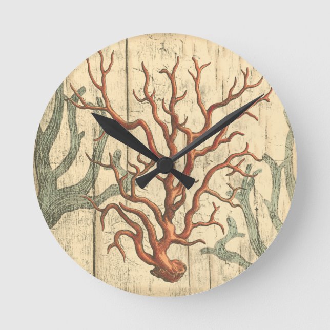 Wood and Small Coral Round Clock (Front)