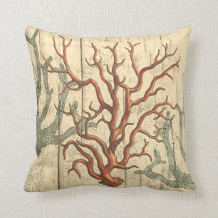 Wood and Small Coral Throw Pillow