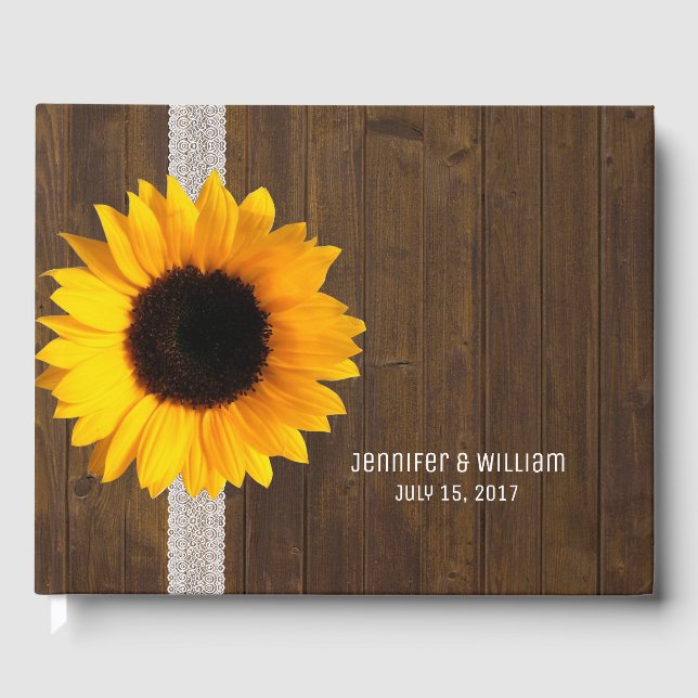 Wood and Sunflower Wedding Guest Book (Front)