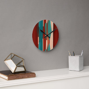 Wood and Turquoise Round Clock