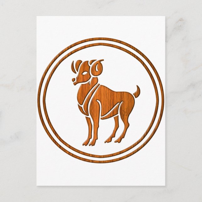 Wood Aries Zodiac Ram Astrology Sign Postcard (Front)