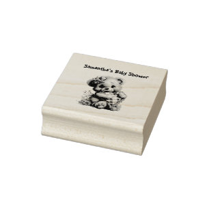 Wood Art Stamp Teddy Bear Baby Shower 