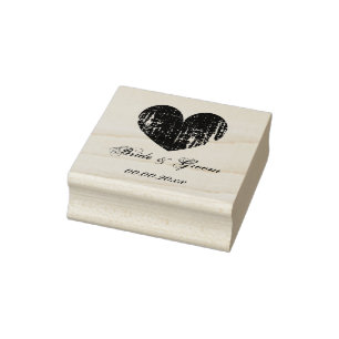 Wood art wedding stamp with vintage heart and text
