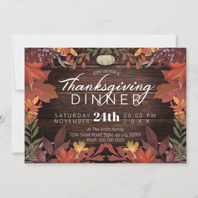 Wood Autumn leaf thanksgiving Dinner Thank You Card (Front)
