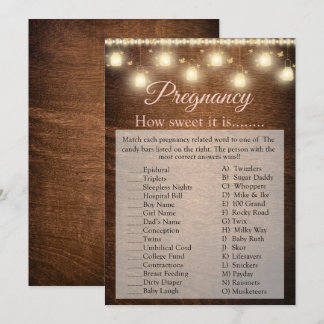 Wood Baby Girl Baby Shower Pregnancy Game Card