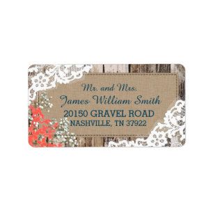 Wood Baby's breath Lace Rustic Wedding Label