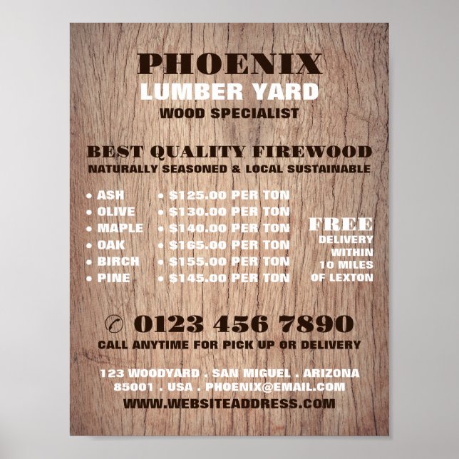 Wood Background, Lumber/Timber/Wood Yard Advert Poster (Front)