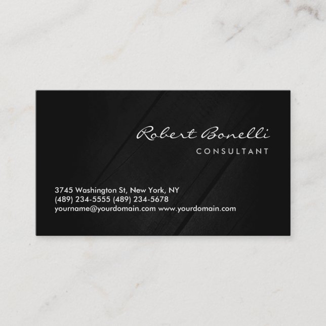 Wood Background Modern Grey Black Business Card (Front)