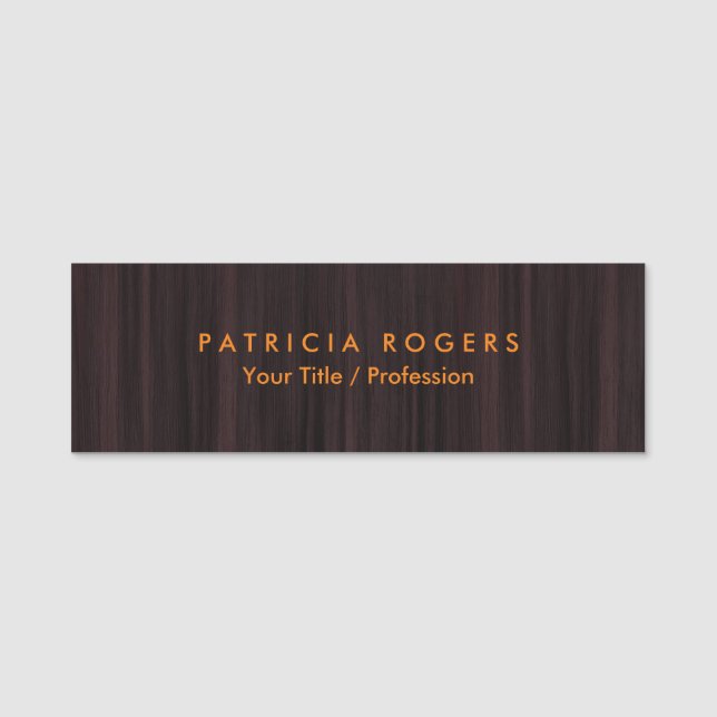 Wood Background Orange Brown Professional Name Tag (Front)