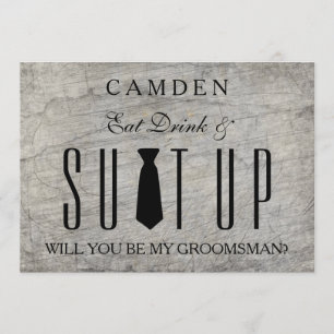 Wood Background Suitup Will you be my groomsman Invitation